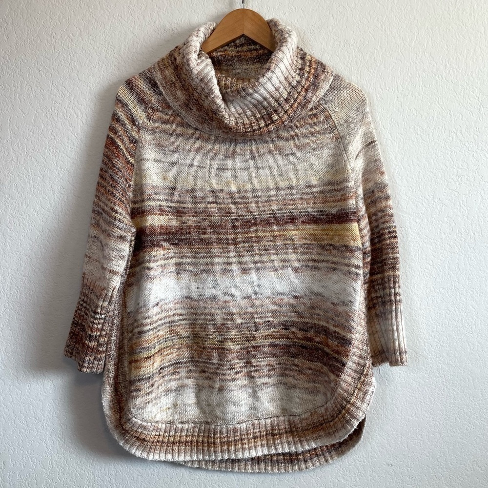 Ponsesa Wool Blend Neutral Earth Tone Turtleneck With Circle Hen 3/4 Sleeves XL